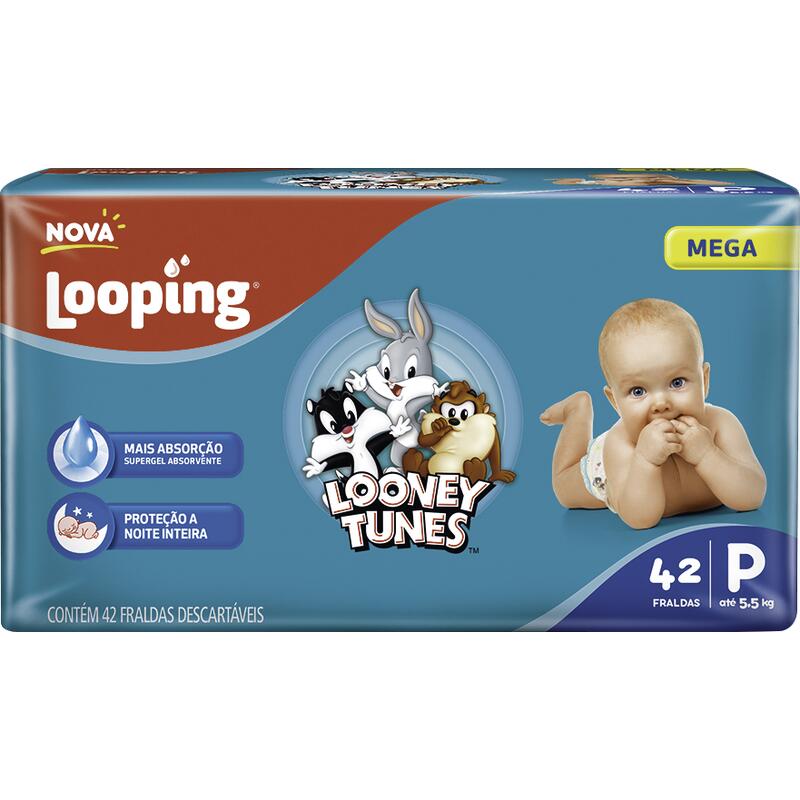 Fralda Descartável Looping Looney Tunes Mega P Pacote com 42 unidades